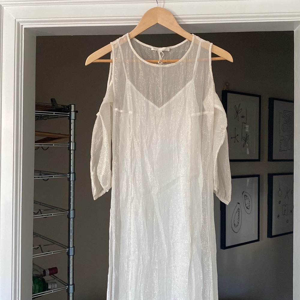 Maje White & Gold Maxi Dress sz 3